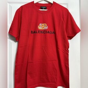 red Balenciaga Logo-Print Cotton-Jersey fashion T-Shirt